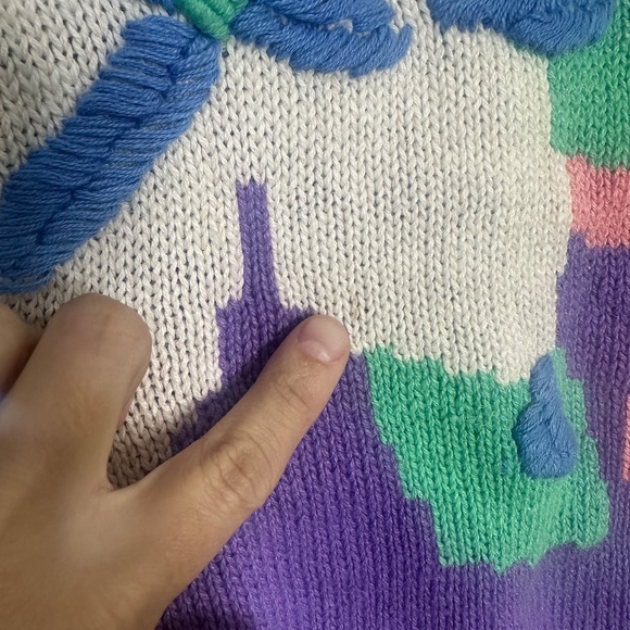 Vintage Recent‎ Works Purple Floral Pastel Short Sleeve Grannycore Sweater - Picture 6 of 8